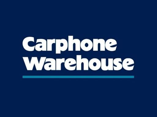 The Carphone Warehouse logo, showing white text reading "Carphone Warehouse" on a navy blue background, with a thin light blue line underneath