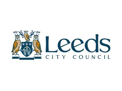 A logo showing a coat of arms containing three stars and a sheep surrounded by three owls. Next to it text reads "Leeds City Council".