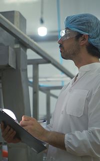 Food safety professional inspecting meat