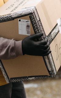 A courier holding a package